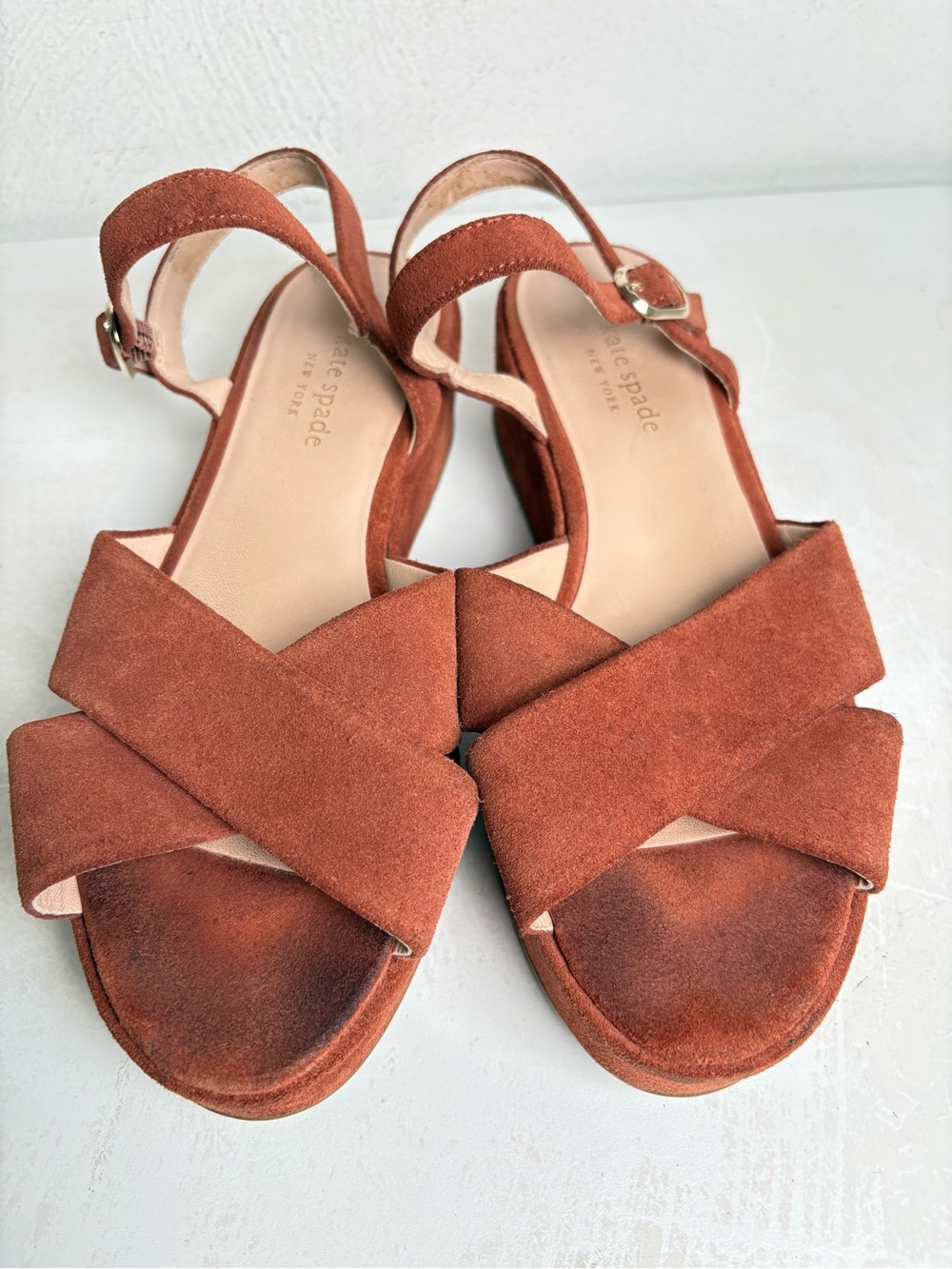 Kate Spade Bunton Suede Flatform Sandals Brown / Dark Tawny 7.5 - Picture 3 of 16
